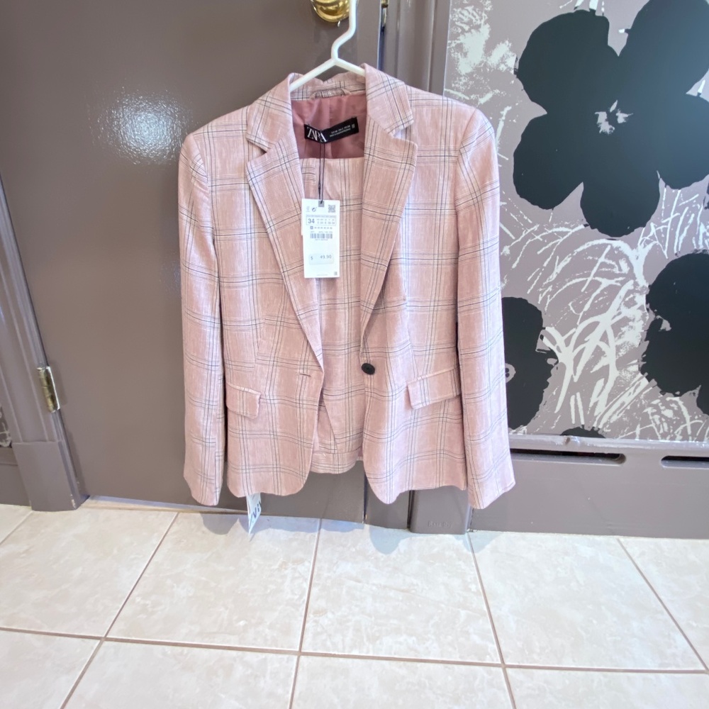 Zara Pant Suit Size 34, Pink Plaid
